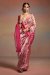 Dressfolk Pink Tissue Beads Amaira Stripe Woven Saree With Unstitched Blouse Piece at Aza Fashions Dressfolk_Pink Tissue Beads Amaira Stripe Woven Saree With Unstitched Blouse Piece _at_Aza_Fashions