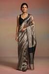 Buy_Dressfolk_Silver Tissue Beads Aamna Saree With Unstitched Blouse Piece _at_Aza_Fashions