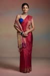 Buy_Dressfolk_Red Maheshwari, Silk Zari, Beads Rhea Woven Saree With Unstitched Blouse Piece _Online_at_Aza_Fashions