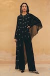 Buy_Maenaam_Black Georgette Beads, Sequins Round Neck Dara Hand Embroidered Cape Pant Set _at_Aza_Fashions
