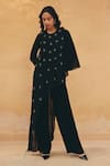Shop_Maenaam_Black Georgette Beads, Sequins Round Neck Dara Hand Embroidered Cape Pant Set _Online_at_Aza_Fashions