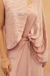 Shop_Maenaam_Pink Polyester, Satin Sequins, Embroidery Irvine Jacket And Pre-draped Saree Set _Online_at_Aza_Fashions