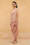 Buy_Maenaam_Pink Satin, Polyester, Organza Sequins, Beads, Maya Kaftan Top Skirt Set _Online_at_Aza_Fashions