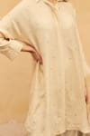 Buy_Maenaam_Beige Silk Beads Collared, Button-down Zoe Hand Embroidered Kurta And Pant Set _Online_at_Aza_Fashions