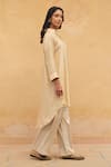 Shop_Maenaam_Beige Silk Beads Collared, Button-down Zoe Hand Embroidered Kurta And Pant Set _Online_at_Aza_Fashions