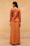 Shop_Maenaam_Orange Polyester, Satin, Silk Embroidery, Sequins, Ira Hand Jacket Skirt Set _at_Aza_Fashions