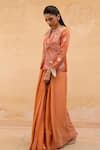 Maenaam_Orange Polyester, Satin, Silk Embroidery, Sequins, Ira Hand Jacket Skirt Set _Online_at_Aza_Fashions