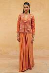 Buy_Maenaam_Orange Polyester, Satin, Silk Embroidery, Sequins, Ira Hand Jacket Skirt Set _at_Aza_Fashions