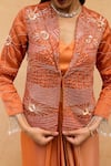 Buy_Maenaam_Orange Polyester, Satin, Silk Embroidery, Sequins, Ira Hand Jacket Skirt Set _Online_at_Aza_Fashions