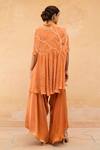 Shop_Maenaam_Orange Satin, Organza Embroidery, Sequins Zuri Abstract Hand Overlay Pant Set _at_Aza_Fashions