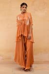 Buy_Maenaam_Orange Satin, Organza Embroidery, Sequins Zuri Abstract Hand Overlay Pant Set _at_Aza_Fashions