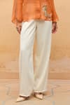 Maenaam_Orange Polyester, Organza, Satin Embroidery, Sequins Sirae Hand Top And Pant Set _Online_at_Aza_Fashions