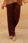 Maenaam_Brown Satin, Polyester, Organza Embroidery, Nira Hand Ruffle Top And Pant Set _Online_at_Aza_Fashions
