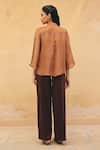 Shop_Maenaam_Brown Satin, Organza Sequins, Beads, Embroidery Mandarin Nova Hand Top Pant Set _at_Aza_Fashions