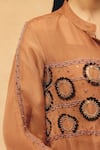 Shop_Maenaam_Brown Satin, Organza Sequins, Beads, Embroidery Mandarin Nova Hand Top Pant Set _Online_at_Aza_Fashions