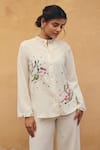 Maenaam_Ivory Polyester, Satin Sequins, Embroidery Ananya Hand Shirt And Pant Set _Online_at_Aza_Fashions