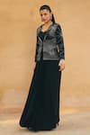 Maenaam_Black Polyester, Satin, Silk Beads, Sequins, Ira Hand Jacket Skirt Set _Online_at_Aza_Fashions
