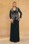 Buy_Maenaam_Black Polyester, Satin, Silk Beads, Sequins, Ira Hand Jacket Skirt Set _at_Aza_Fashions