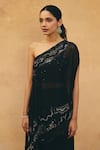 Buy_Maenaam_Black Polyester, Satin, Silk Sequins, Beads, Elina Hand Top And Pant Set _Online_at_Aza_Fashions