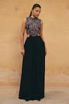 Buy_Maenaam_Black Polyester, Satin Embroidery, Sequins, Beads Amira Cut-out Top With Skirt _at_Aza_Fashions