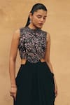 Buy_Maenaam_Black Polyester, Satin Embroidery, Sequins, Beads Amira Cut-out Top With Skirt _Online_at_Aza_Fashions