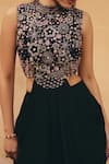 Maenaam_Black Polyester, Satin Embroidery, Sequins, Beads Amira Cut-out Top With Skirt _at_Aza_Fashions