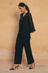 Shop_Maenaam_Black Silk, Satin Embroidery, Sequins, Beads V-neck Elara Hand Top And Pant Set _Online_at_Aza_Fashions
