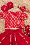Shop Lil Angels Red Silk Mirrors, Embroidery Bandhej Abla Jaamna Lehenga Set at Aza Fashions Shop_Lil Angels_Red Silk Mirrors, Embroidery Bandhej Abla Jaamna Lehenga Set _at_Aza_Fashions