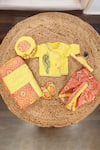 Lil Angels Yellow Silk, Cotton Embroidery Mor Pankh Jaamna Kurta Set at Aza Fashions Lil Angels_Yellow Silk, Cotton Embroidery Mor Pankh Jaamna Kurta Set _at_Aza_Fashions