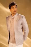 Arihant Rai Sinha_Gray Silk Embroidery, Sequins Floral And Bandhgala Set 