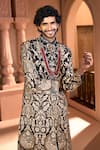 Arihant Rai Sinha Black Dupion Embroidery Floral Sherwani Set Arihant Rai Sinha_Black Dupion Embroidery Floral Sherwani Set