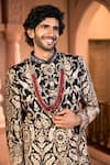 Arihant Rai Sinha Black Dupion Embroidery Floral Sherwani Set Arihant Rai Sinha_Black Dupion Embroidery Floral Sherwani Set