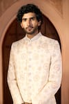 Shop Arihant Rai Sinha Cream Dupion Embroidery, Sequins Floral Pastel Sherwani Set at Aza Fashions Shop_Arihant Rai Sinha_Cream Dupion Embroidery, Sequins Floral Pastel Sherwani Set _at_Aza_Fashions
