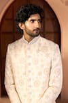 Arihant Rai Sinha Cream Dupion Embroidery, Sequins Floral Pastel Sherwani Set Arihant Rai Sinha_Cream Dupion Embroidery, Sequins Floral Pastel Sherwani Set