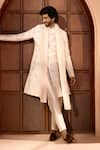 Shop_Arihant Rai Sinha_Cream Silk, Dupion Embroidery, Sequins, Metallic Thread Floral Sherwani Set _at_Aza_Fashions