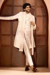 Arihant Rai Sinha_Cream Silk, Dupion Embroidery, Sequins, Metallic Thread Floral Sherwani Set 