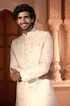Shop_Arihant Rai Sinha_Cream Silk, Dupion Embroidery Sherwani And Pant Set _at_Aza_Fashions