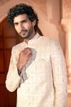 Shop_Arihant Rai Sinha_Beige Silk, Dupion Embroidery Floral Sherwani And Pant Set _at_Aza_Fashions
