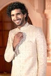 Arihant Rai Sinha_Beige Silk, Dupion Embroidery Floral Sherwani And Pant Set 
