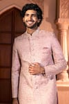 Arihant Rai Sinha_Pink Silk, Dupion Embroidery, Metallic Thread Floret Sherwani And Pant Set 