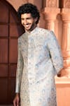Arihant Rai Sinha_Aqua Silk, Dupion Embroidery Pastel Sherwani And Pant Set 