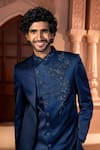 Arihant Rai Sinha_Navy Silk, Dupion Embroidery Placed Layered Sherwani Set 