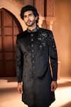 Arihant Rai Sinha Black Velvet, Dupion, Silk Embroidery Sherwani Set Arihant Rai Sinha_Black Velvet, Dupion, Silk Embroidery Sherwani Set