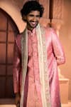 Shop Arihant Rai Sinha Pink Jacquard, Silk, Dupion Embroidery, Metallic Pure Banarasi Sherwani Set at Aza Fashions Shop_Arihant Rai Sinha_Pink Jacquard, Silk, Dupion Embroidery, Metallic Pure Banarasi Sherwani Set _at_Aza_Fashions