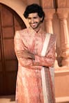 Shop Arihant Rai Sinha Red Jacquard, Silk, Dupion Embroidery, Banarasi Paisley Pattern Sherwani Set at Aza Fashions Shop_Arihant Rai Sinha_Red Jacquard, Silk, Dupion Embroidery, Banarasi Paisley Pattern Sherwani Set _at_Aza_Fashions