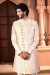 Arihant Rai Sinha Cream Silk, Dupion Embroidery Paisley Sherwani Set Arihant Rai Sinha_Cream Silk, Dupion Embroidery Paisley Sherwani Set