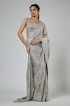 Masumi Mewawalla Gray Silk, Tussar Embroidery, Sequins, Beads Aari Pre-draped Saree And Blouse Set at Aza Fashions Masumi Mewawalla_Gray Silk, Tussar Embroidery, Sequins, Beads Aari Pre-draped Saree And Blouse Set _at_Aza_Fashions