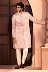 Arihant Rai Sinha_Pink Silk, Dupion Embroidery, Metallic Thread Floret Sherwani And Pant Set 