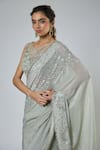 Buy Masumi Mewawalla Green Crepe, Tulle Embroidery, Sequins, Aari Pre-draped Saree And Blouse Set Buy_Masumi Mewawalla_Green Crepe, Tulle Embroidery, Sequins, Aari Pre-draped Saree And Blouse Set