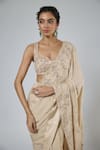 Masumi Mewawalla_Beige Georgette, Tussar, Silk Embroidery, Resham And Aari Pre-draped Saree Set _at_Aza_Fashions